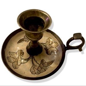 3/$20 ☀️ Vintage brass candle stick holder with enamel flower design